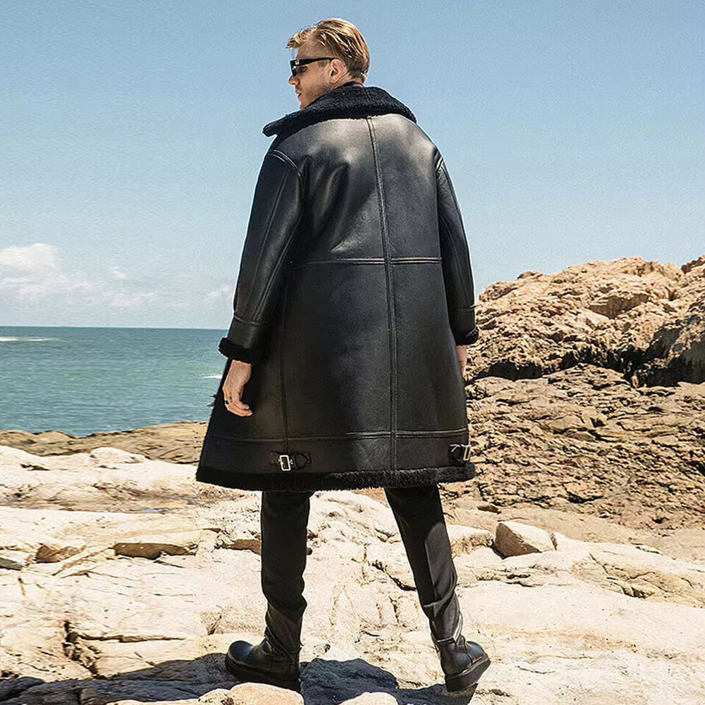 Men's B3 Shearling Sheepskin Jacket Trench Coat Leather Jacket Winter Coat