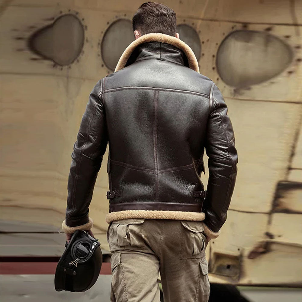 Flight B3 Sheepskin Shearling Leather Jacket Coat For Men