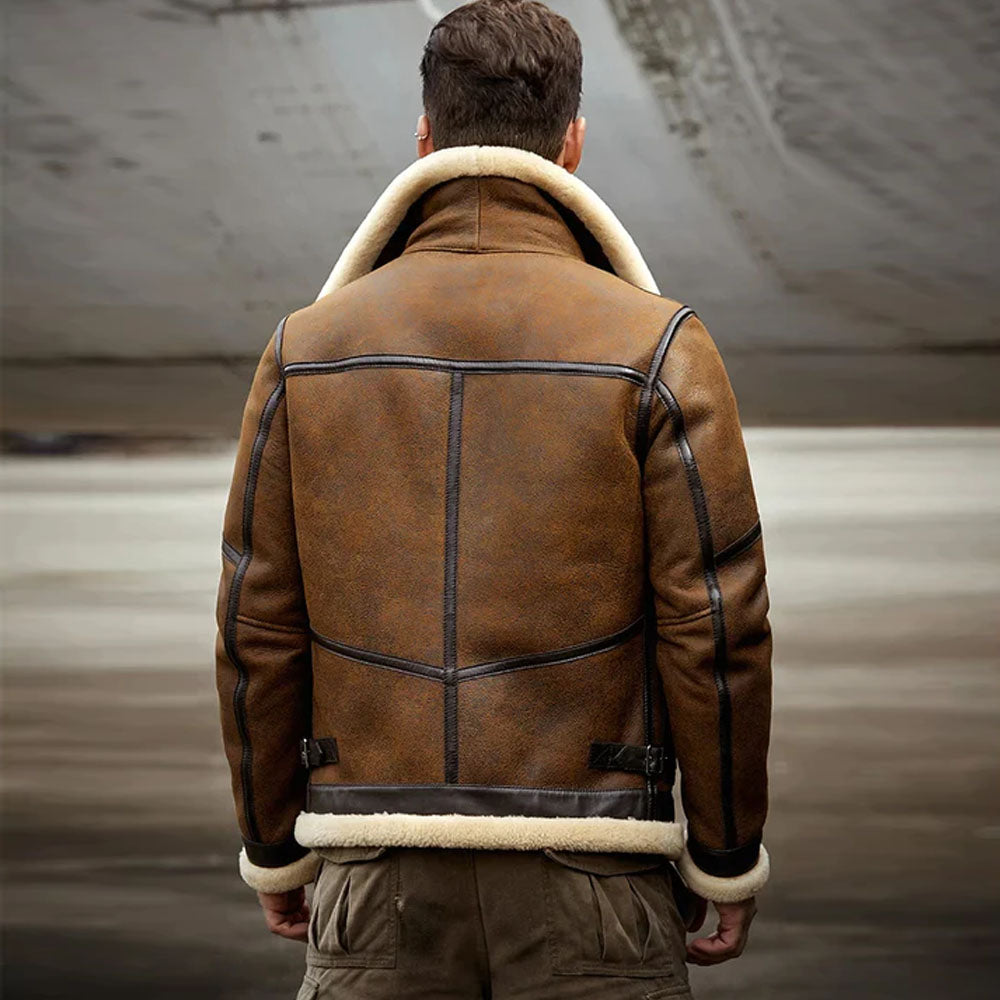 Men 2024 B6 RAF Flight Shearling Sheepskin Leather Jacket