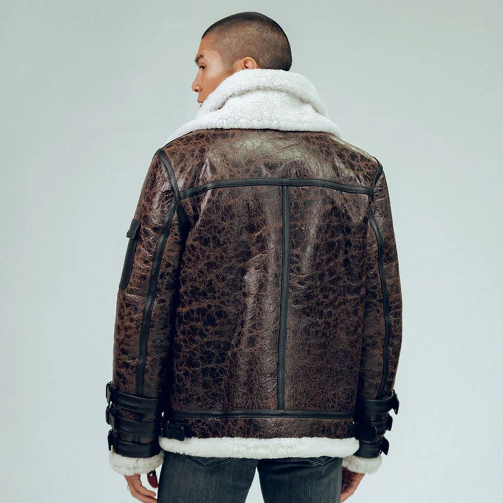 Brown Shearling Aviator Leather Jacket