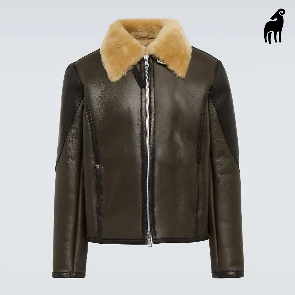 New Men Brown Flying B3 Sheepskin Trimmed Shearling Leather Jacket