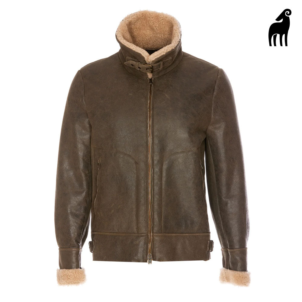 New Men Brown B3 Flying Sheepskin Leather Shearling Jacket