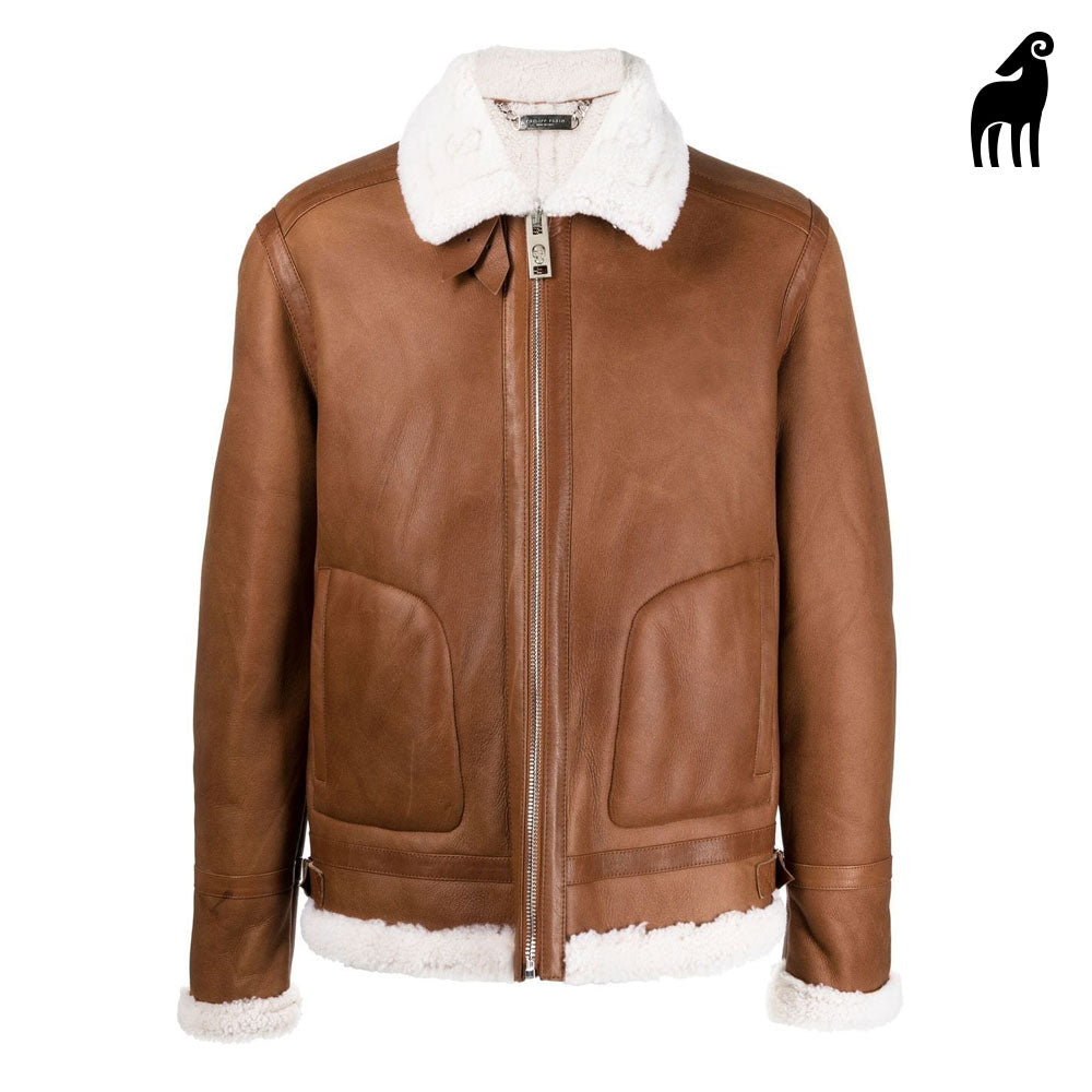 New Men Brown Sheepskin B3 Flight Shearling Leather Jacket