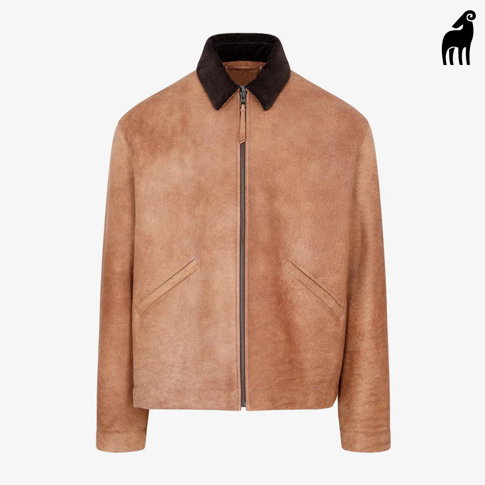 New Men Brown Sheepskin Workwear Shearling Leather Jacket