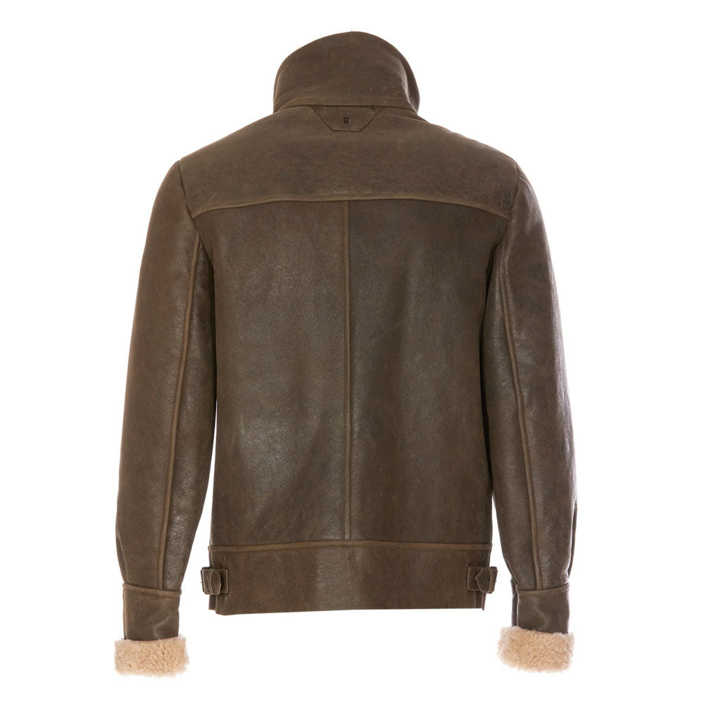 New Men Brown B3 Flying Sheepskin Leather Shearling Jacket