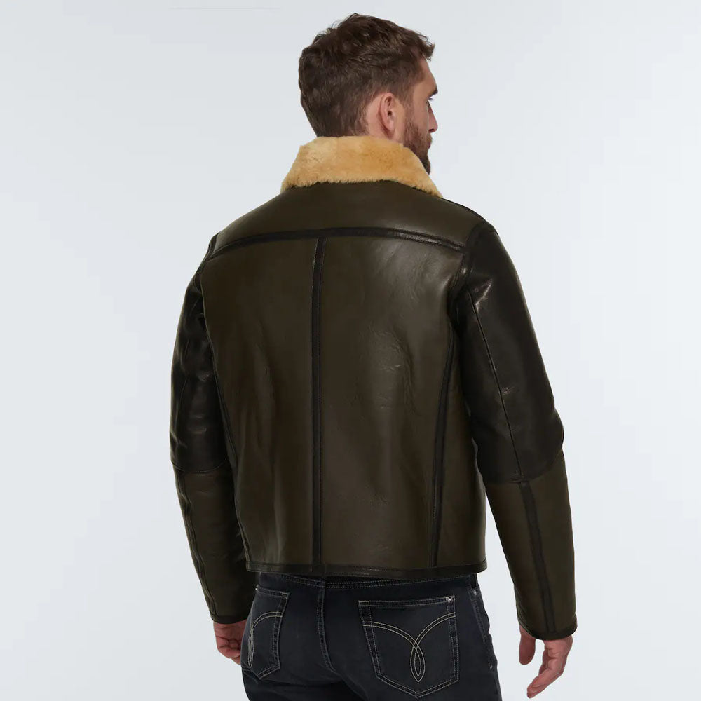 New Men Brown Flying B3 Sheepskin Trimmed Shearling Leather Jacket