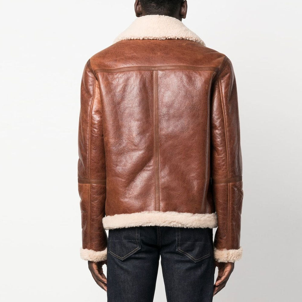 Men's Brown Sheepskin Flight RAF Shearling Leather Jacket