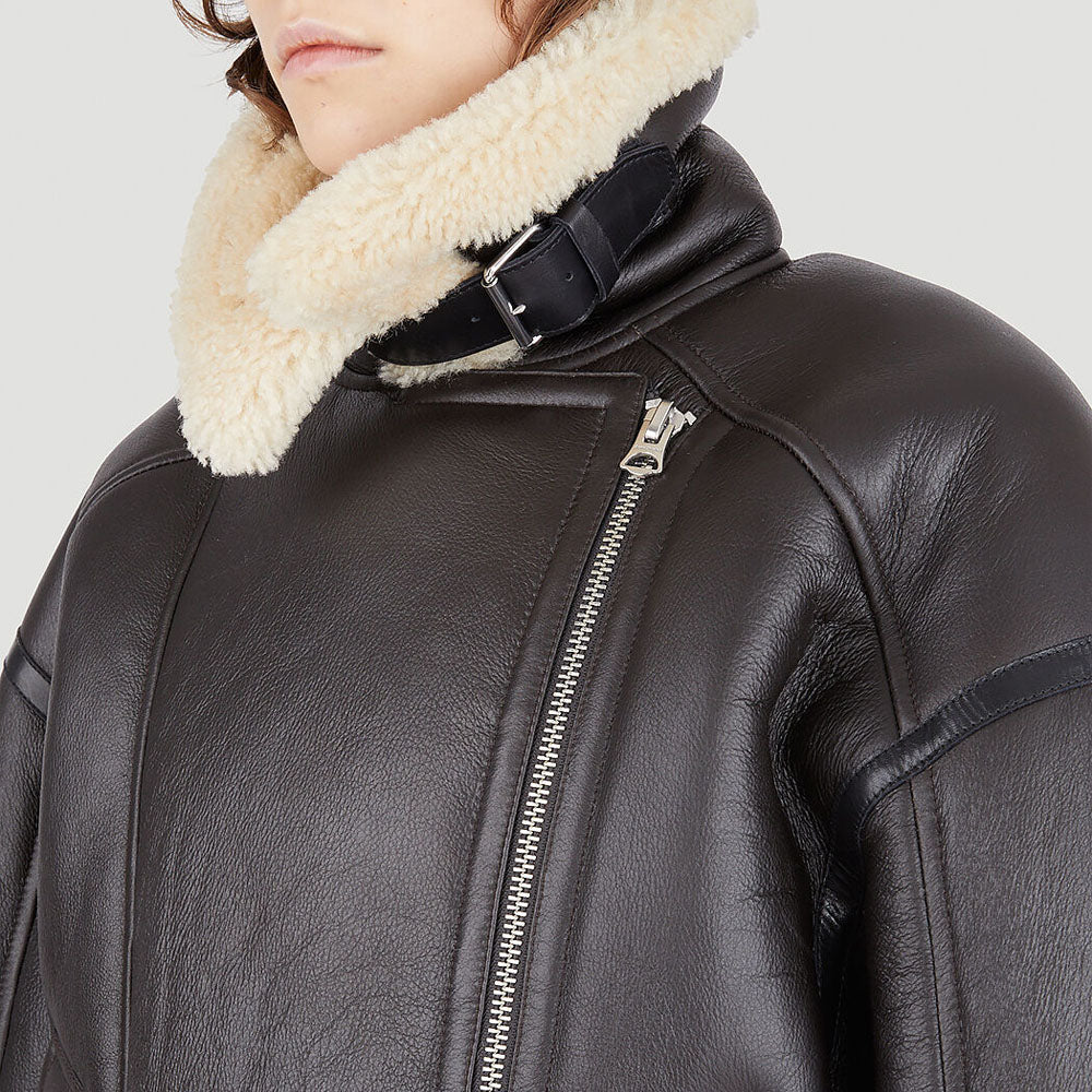 New brown sheepskin Shearling leather flight jacket