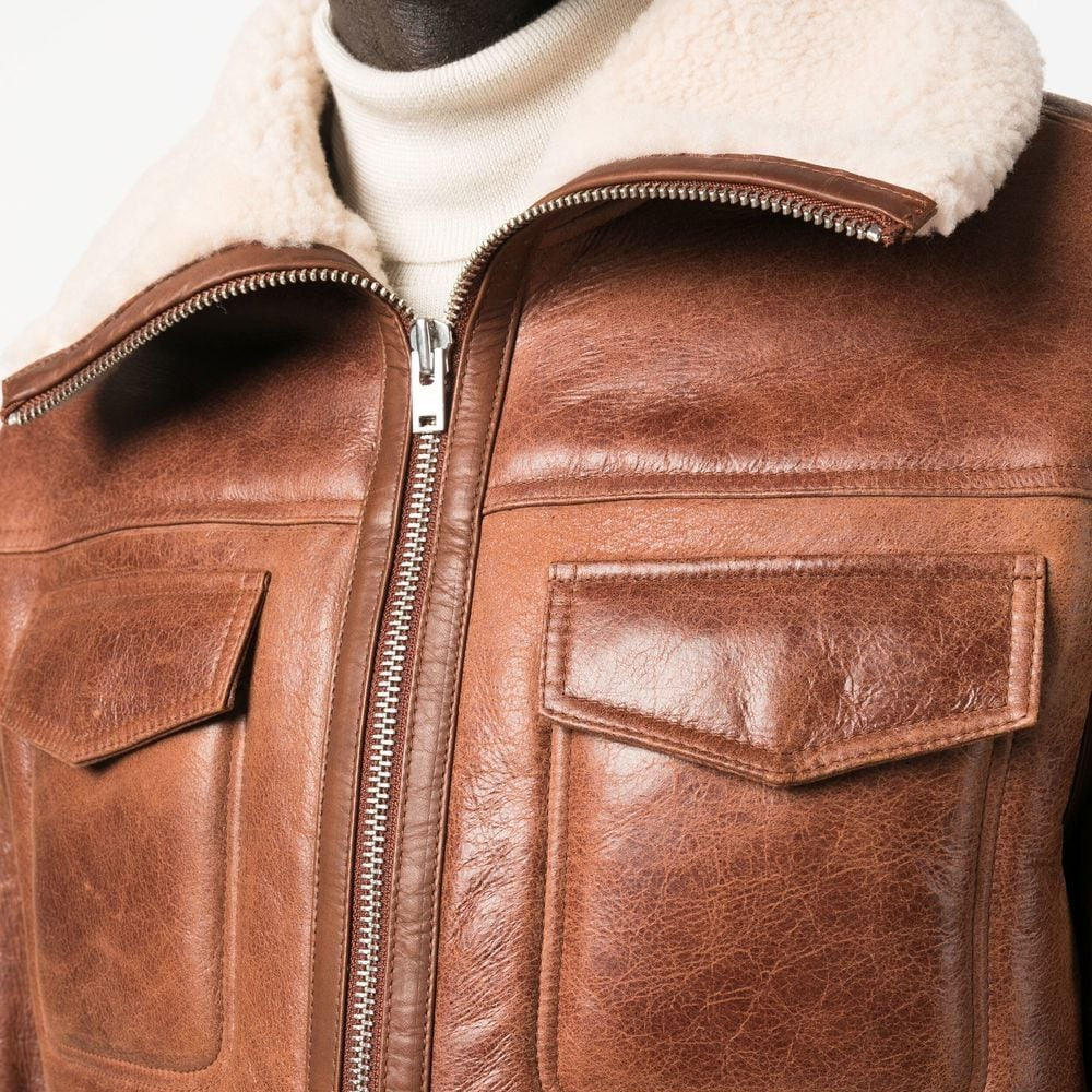 Men's Brown Sheepskin Flight RAF Shearling Leather Jacket