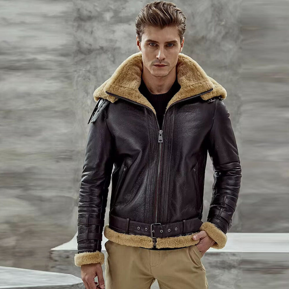 Men's RAF Aviator B3 Vintage Coat Real Sheepskin Shearling Leather Jacket