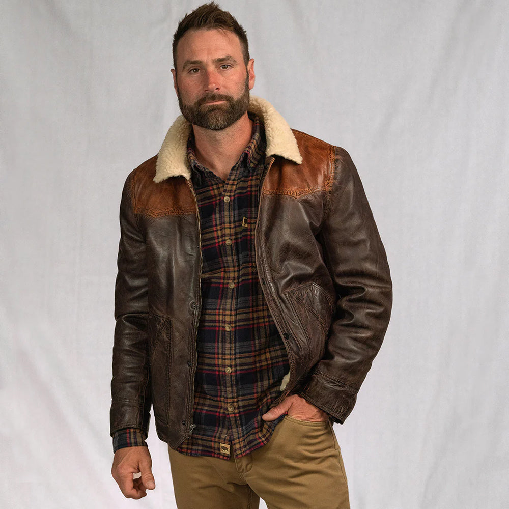 Brown Sheepskin Pilot Shearling Bomber Leather Jacket