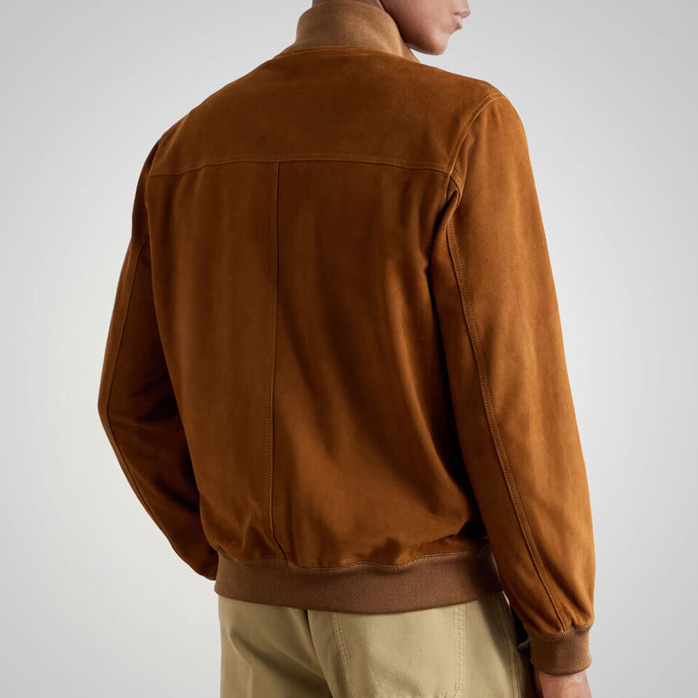 Men's A1 Bomber American jacket Real Cowboy Brown Suede Leather Shirt