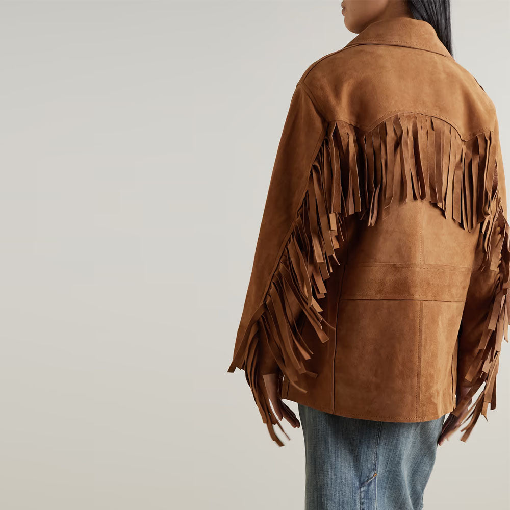 New Brown Cowboy Fringe Western Leather Suede Jacket