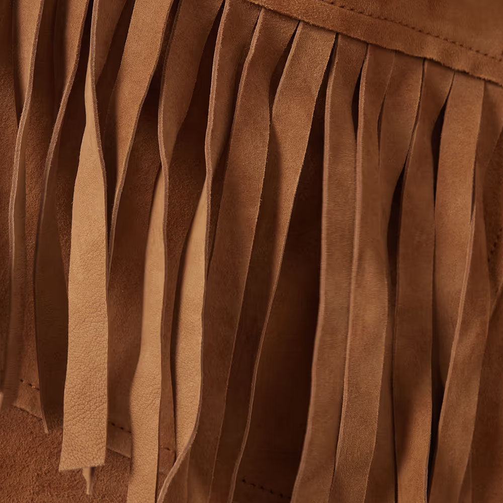 New Women Brown Fringe Western Leather Suede Jacket