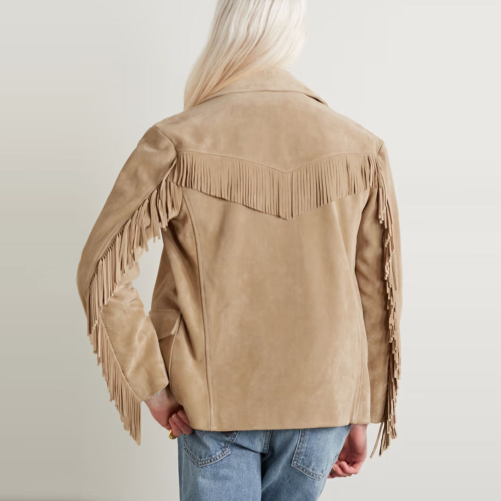 Women Cowboy Beige Western Leather Suede Jacket