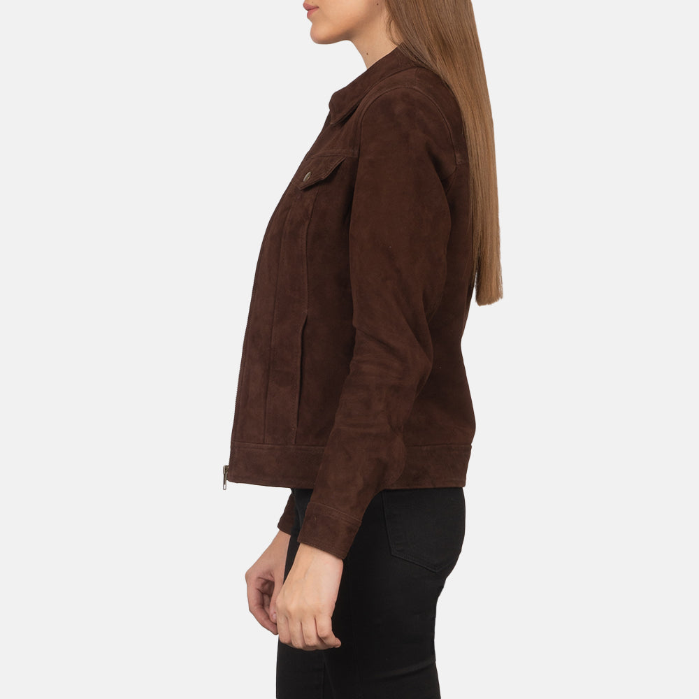 Mocha Trucker Western Suede Jacket Women