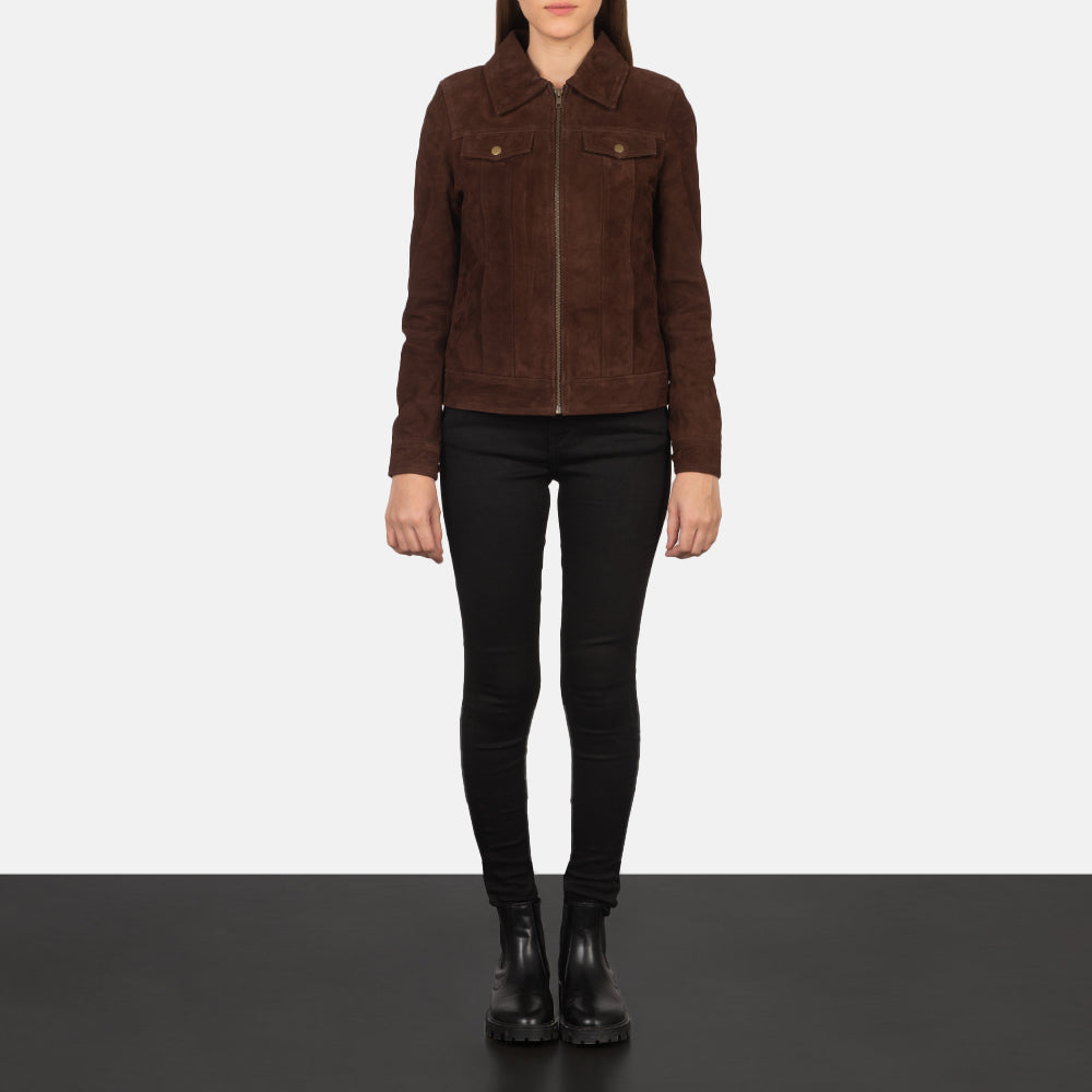 New Mocha Trucker Western Leather Jacket Women