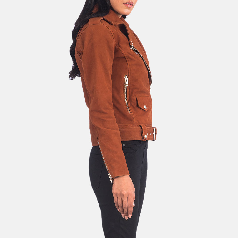 New Brown Belted Western Women Suede Jacket