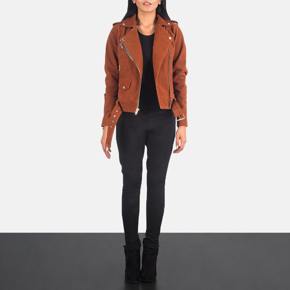 New Alison Brown Belted Women Suede Jacket
