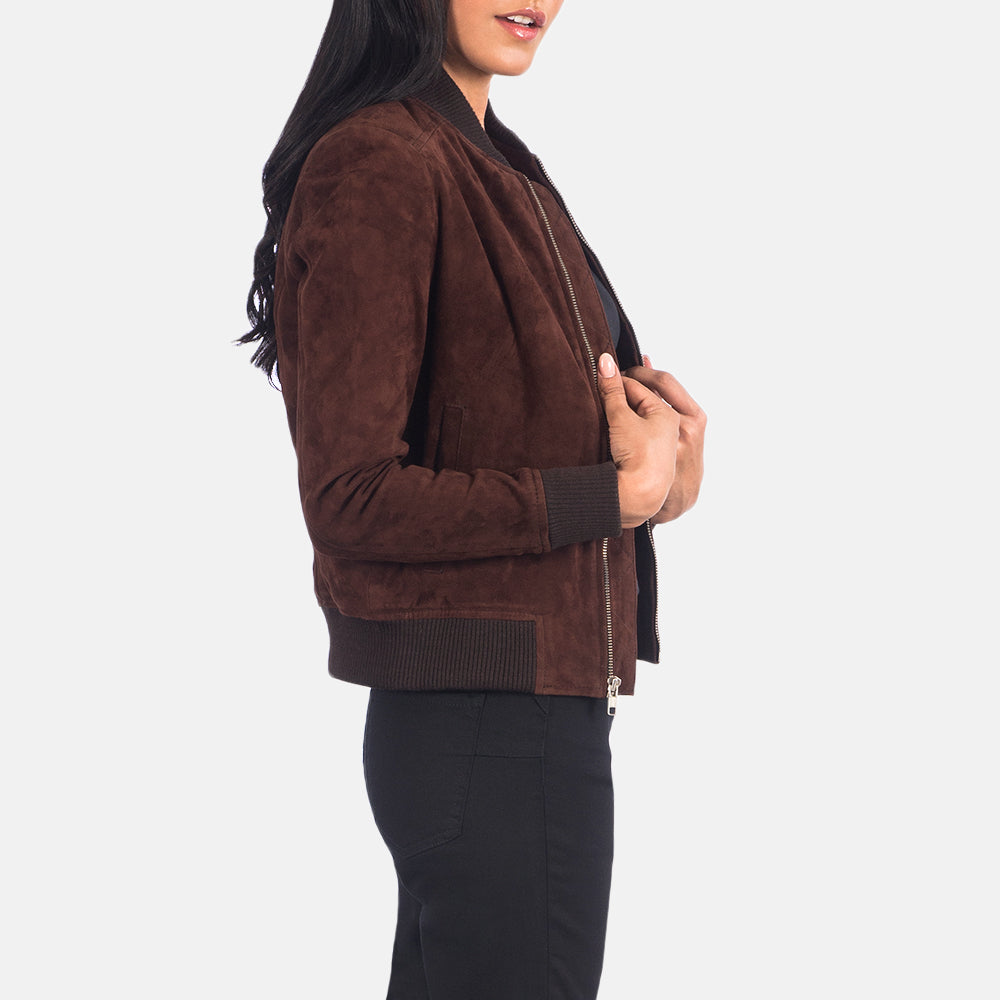 Brown Bomber Western Women's Suede Leather Jacket