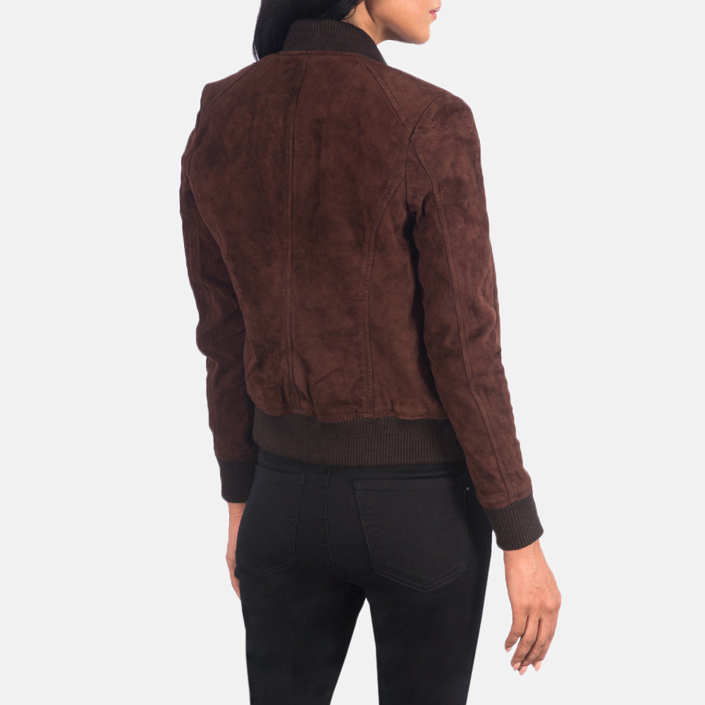 New Brown Bomber Women's Suede Leather Jacket