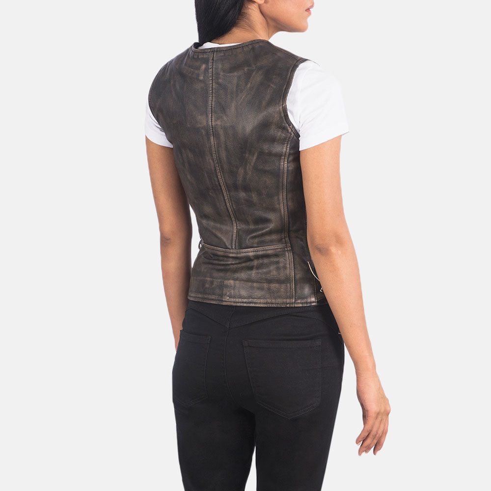 New Women's Moto Brown Leather Vest