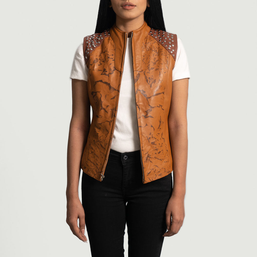 Women's Brown Lambskin Biker Leather Vest