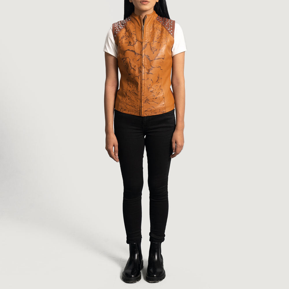New Women's Brown Lambskin Biker Vest