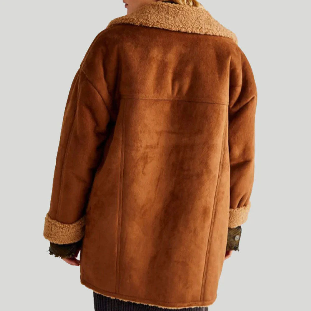 Suede Aviator Shearling Flight Leather Fur Coat