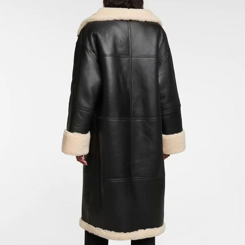 Shearling Leather Sheepskin Long Coat For Women