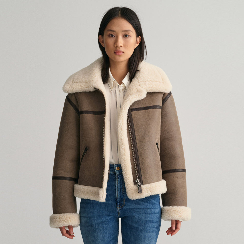 Brown Aviator Sheepskin B3 Shearling Leather Jacket