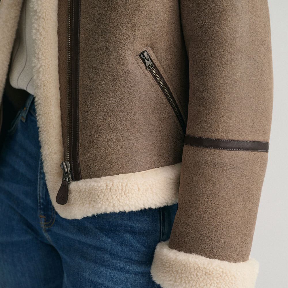 Women's Brown Aviator Sheepskin Shearling Leather Jacket