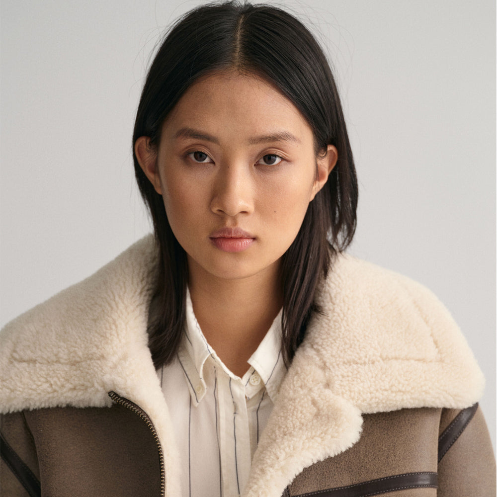 New Women's Brown Aviator Sheepskin B3 Shearling Leather Jacket