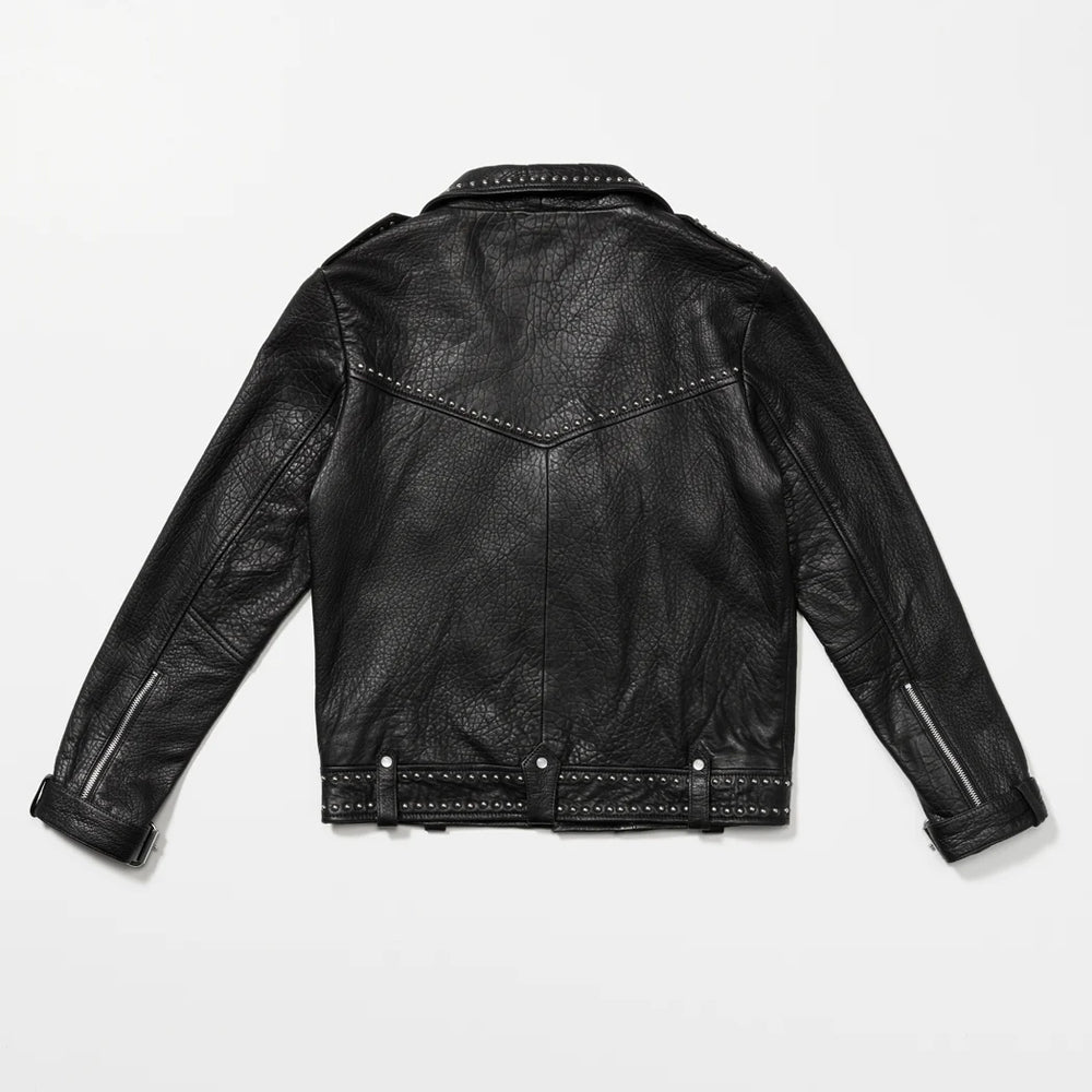 Black Studded Moto Jackson Pebbled Original Leather Jacket