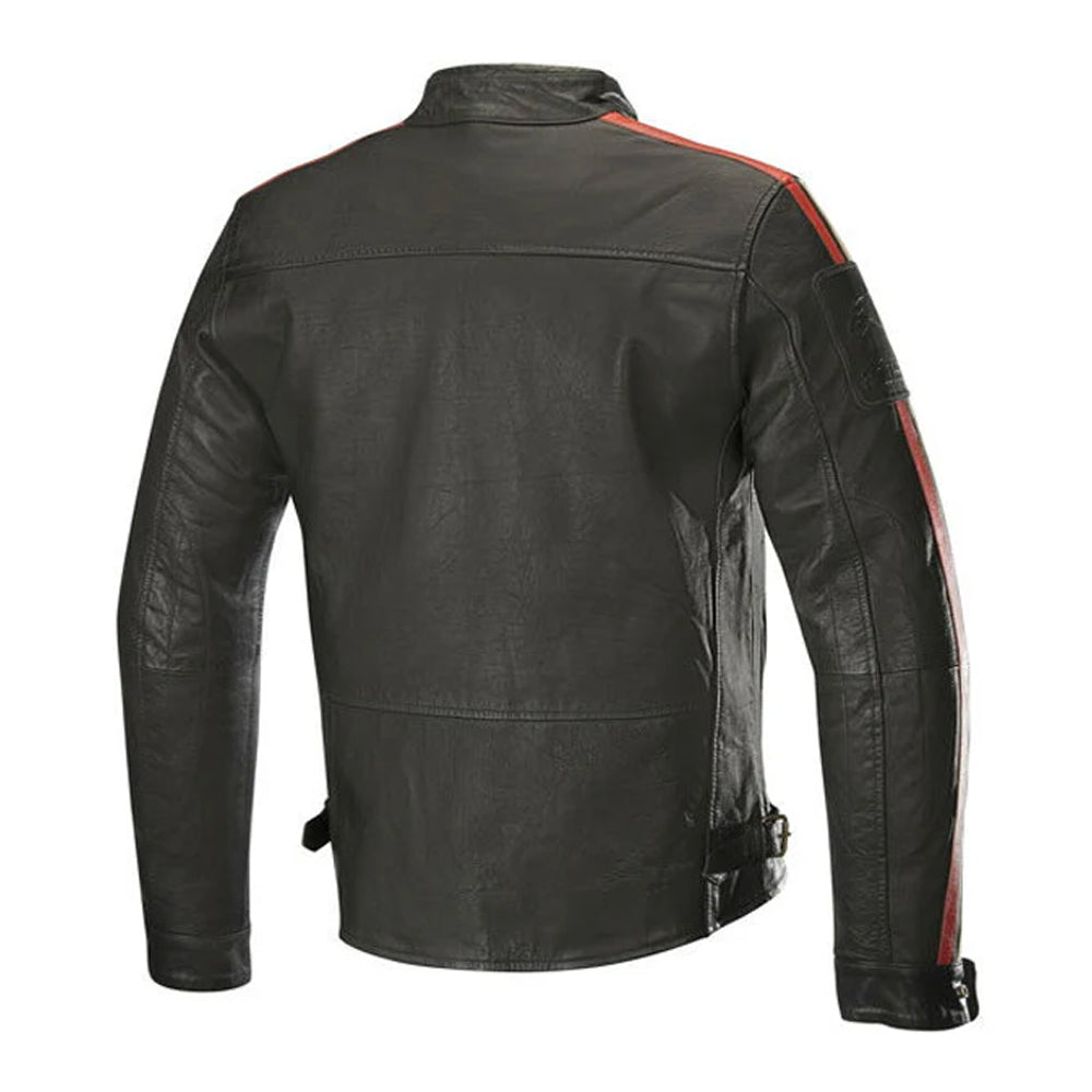 Back View of Honda Retro Biker Jacket with Red Stripe Detail