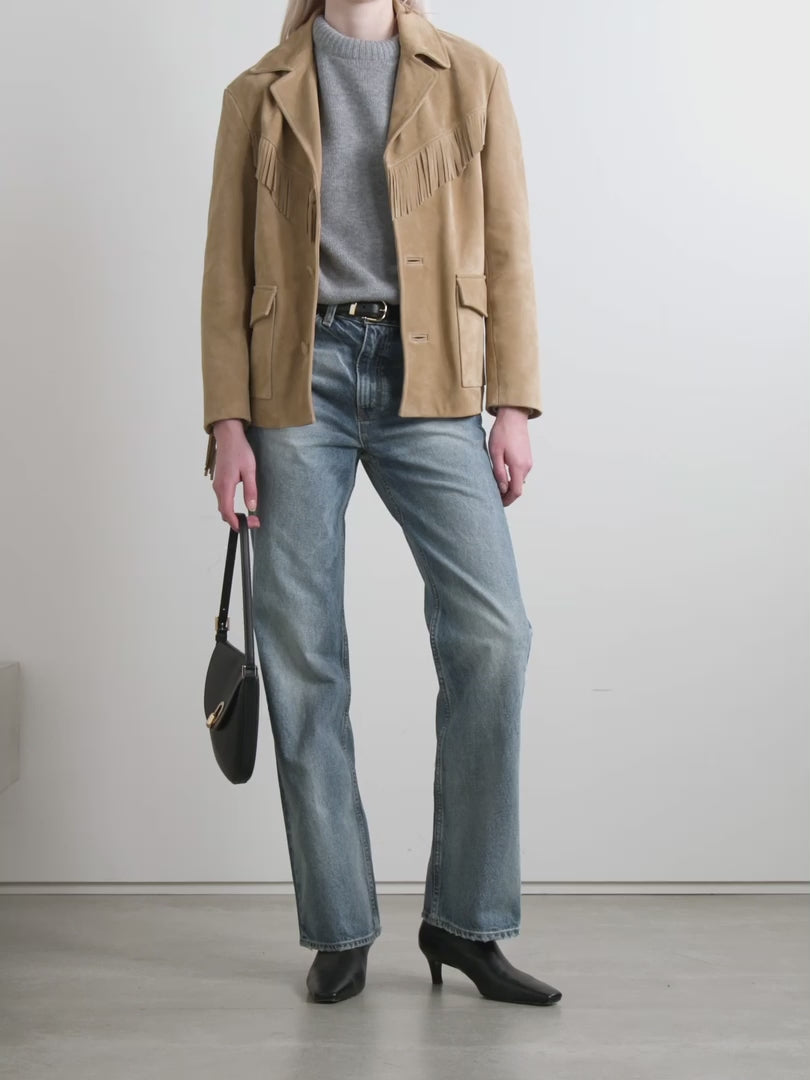 New Women Cowboy Beige Western Suede Jacket