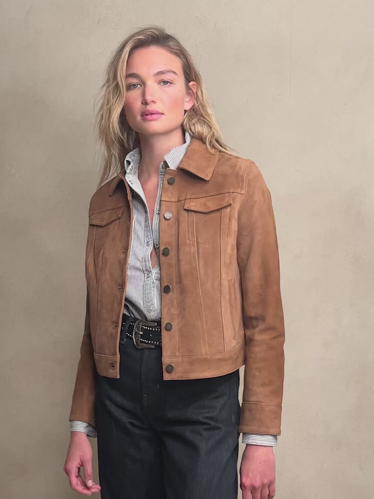 New Brown Trucker Western Women's Suede Jacket