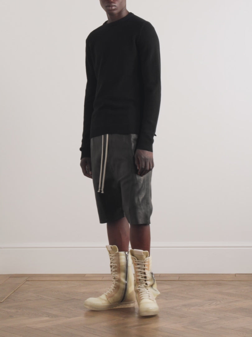 Men's Black Wide-Leg Sheepskin Leather Shorts