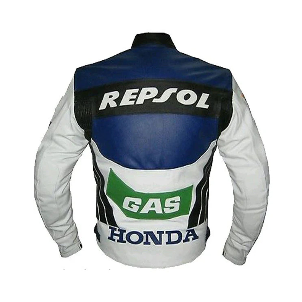Back View of Repsol Honda Motorbike Jacket with GAS and HRC Branding