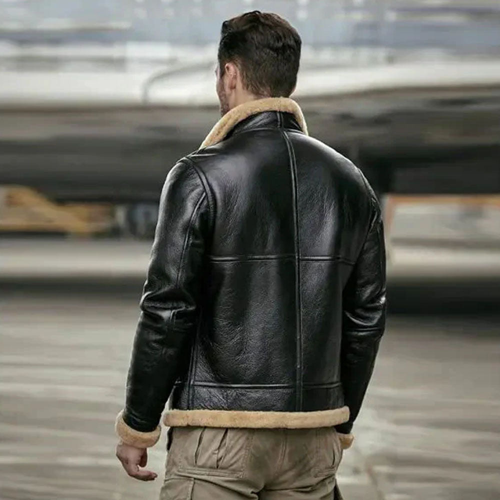 Mens Sheepskin Motorcycle Shearling Leather Bomber Jacket