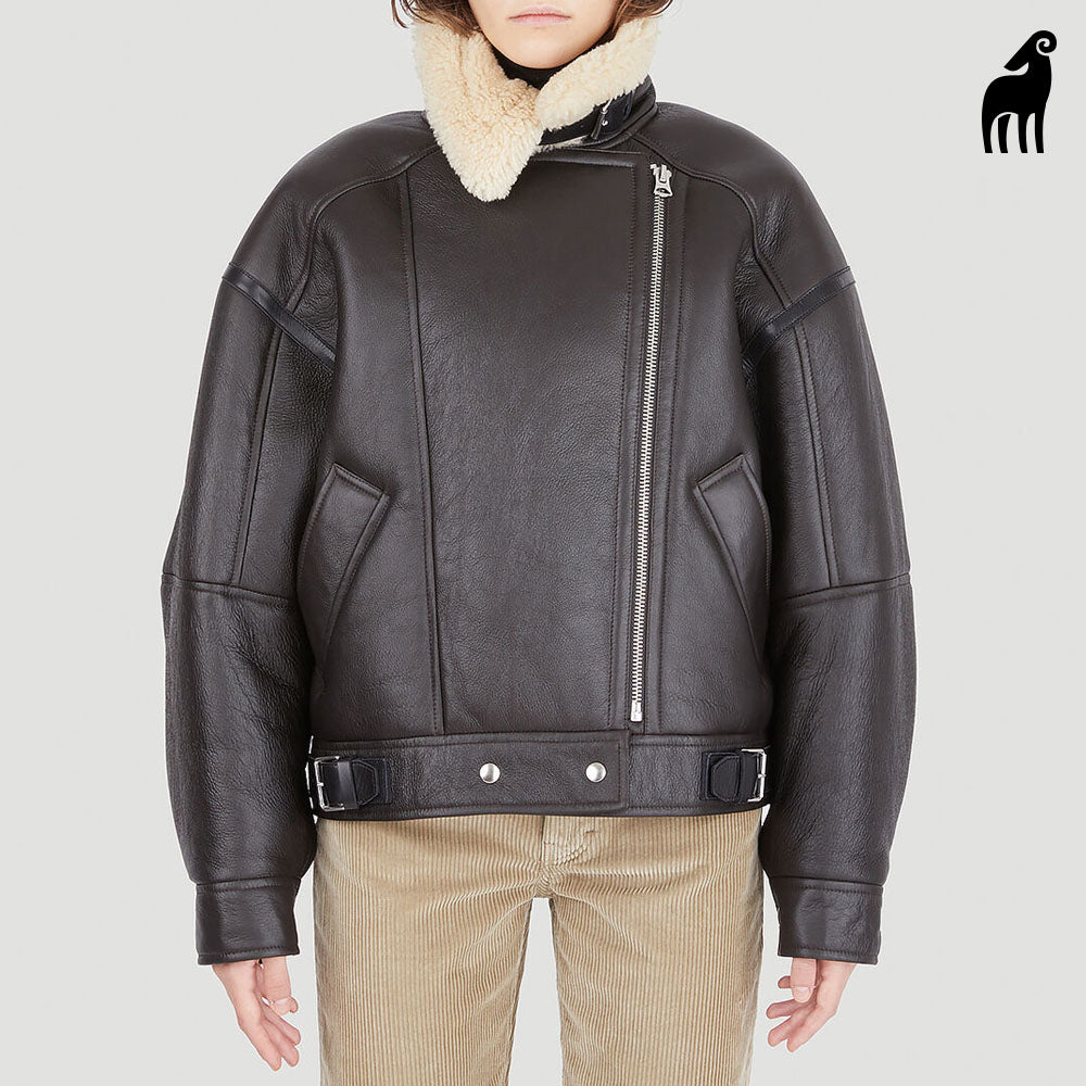 New Brown Sheepskin Shearling Leather Flight Jacket - Pilot Jacket ...