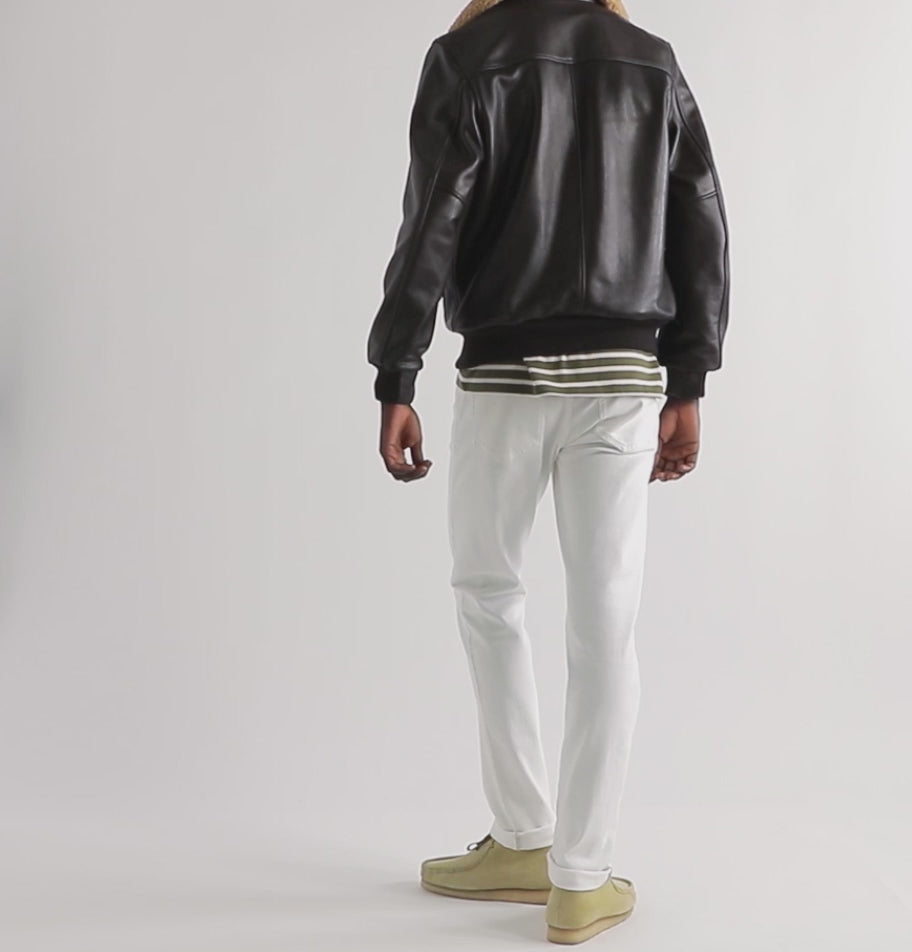 Bomber Sheepskin Flying Airforce Brown Fur Collar Shearling Leather Jacket