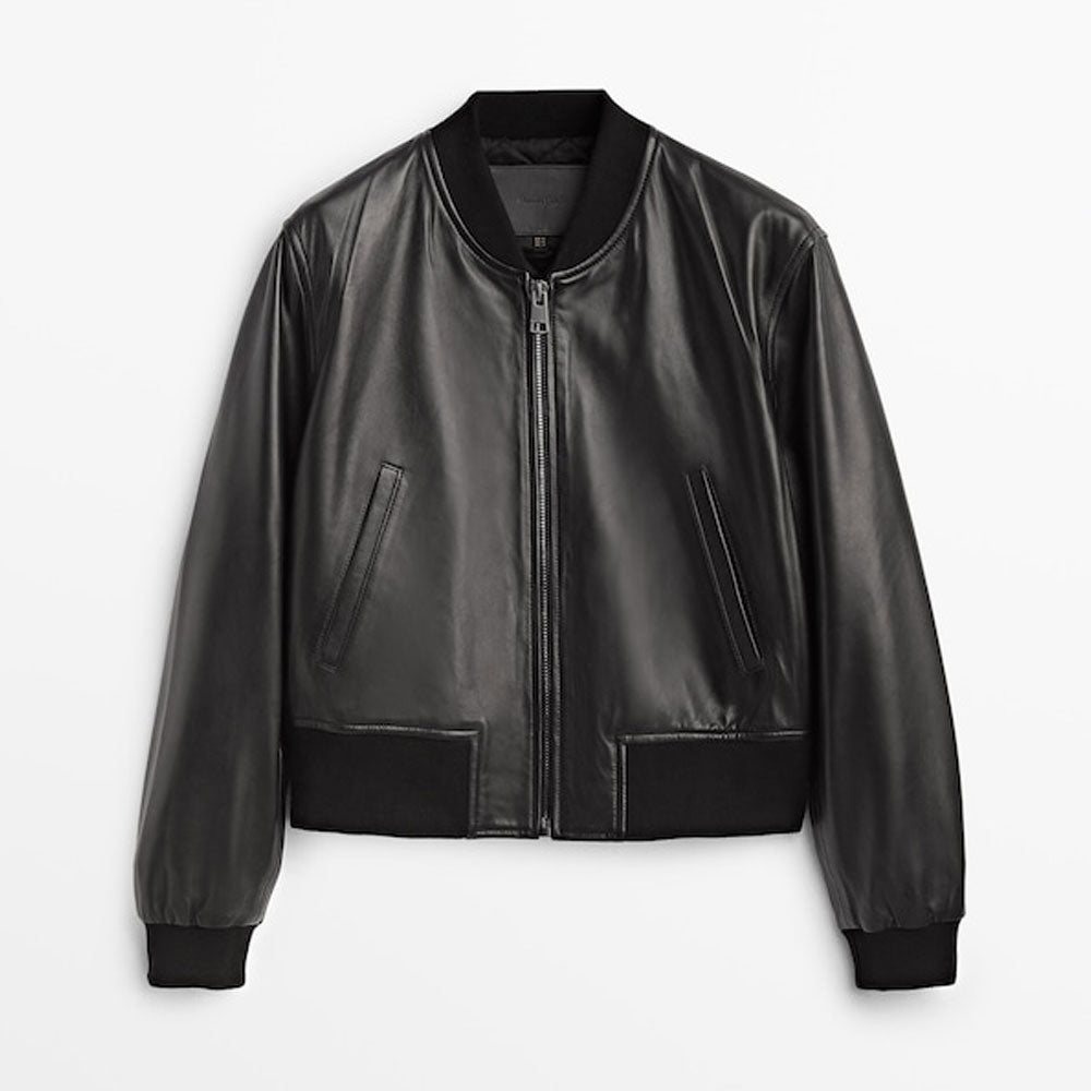 New Women Westa A-2 Black Sheepskin Leather Bomber Jacket