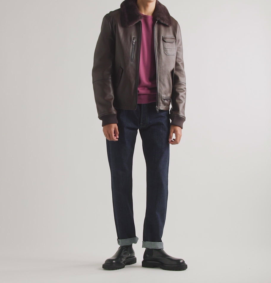 Men Airforce Sheepskin Bomber Flying RAF Brown Shearling Leather Jacket