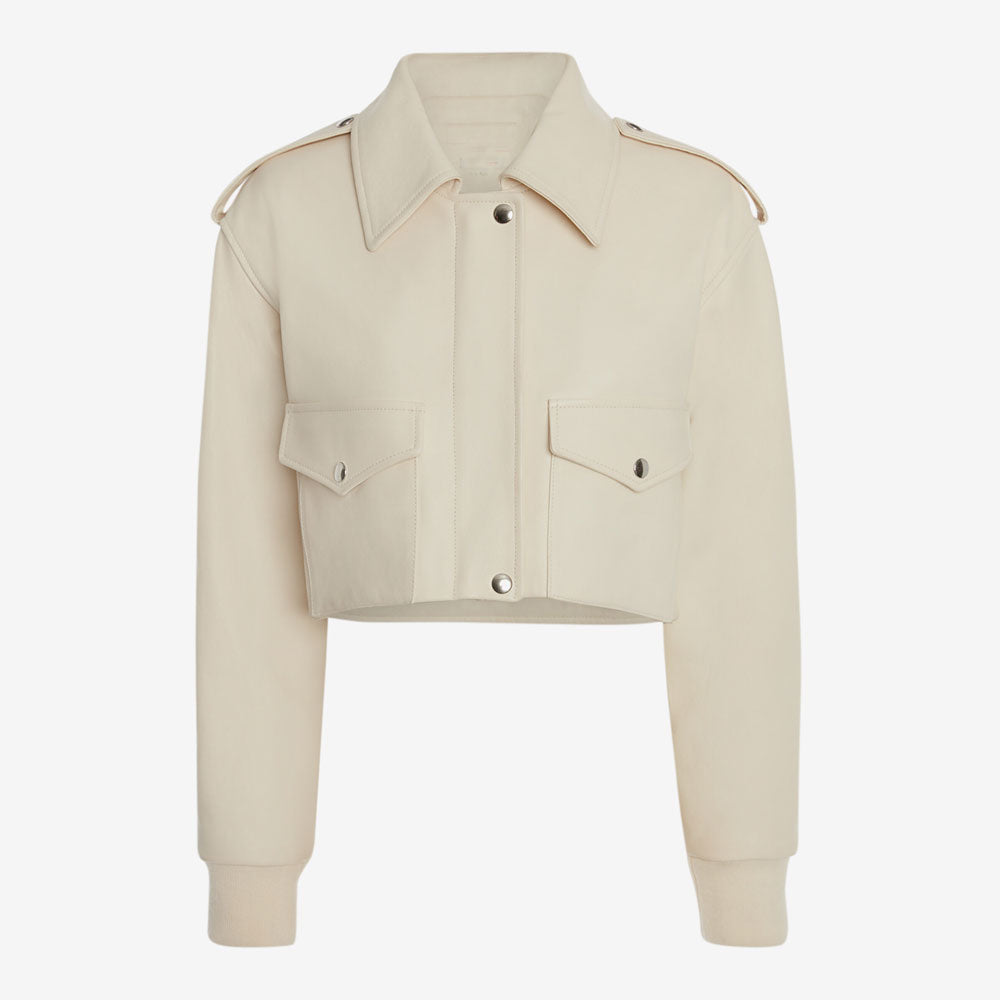 Women White Lambskin Motorcycle Leather Bomber Biker Jacket