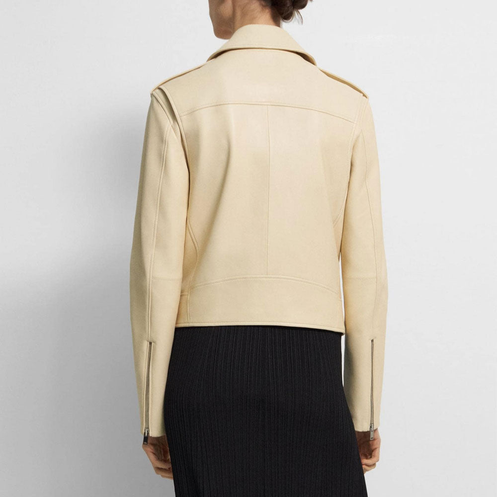 Off White Women Motorbike Goatskin Leather Biker Jacket