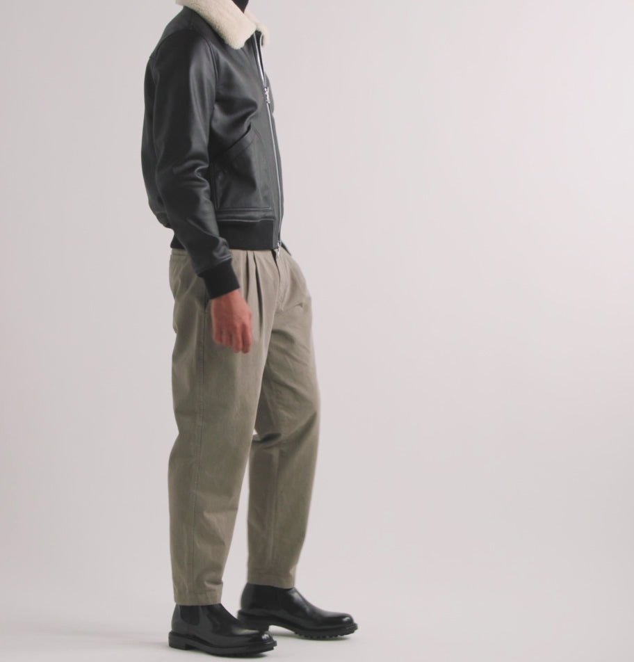 Men Sheepskin Aviator RAF Flying Fur Collar Black Shearling Leather Jacket