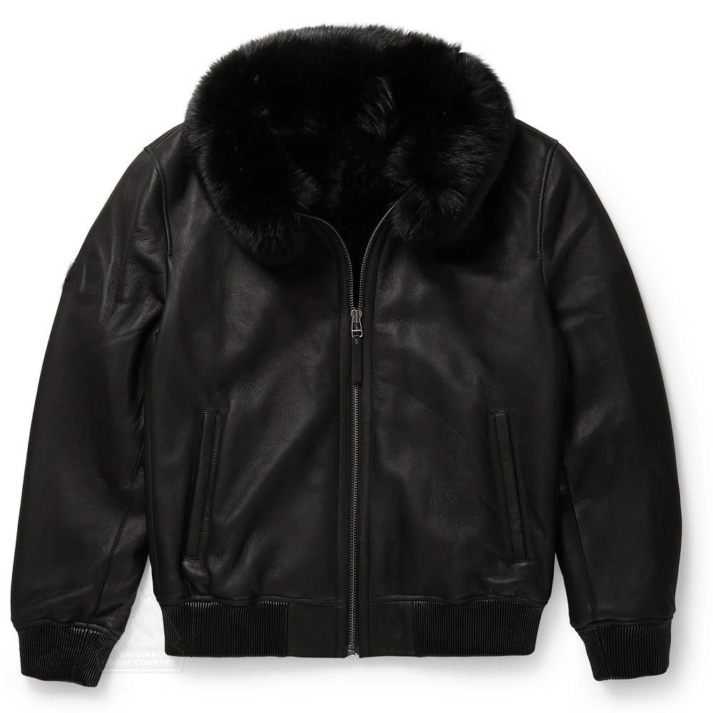 Men's Black B3 Bomber Aviator Fur Sheepskin Pilot Shearling Leather Jacket