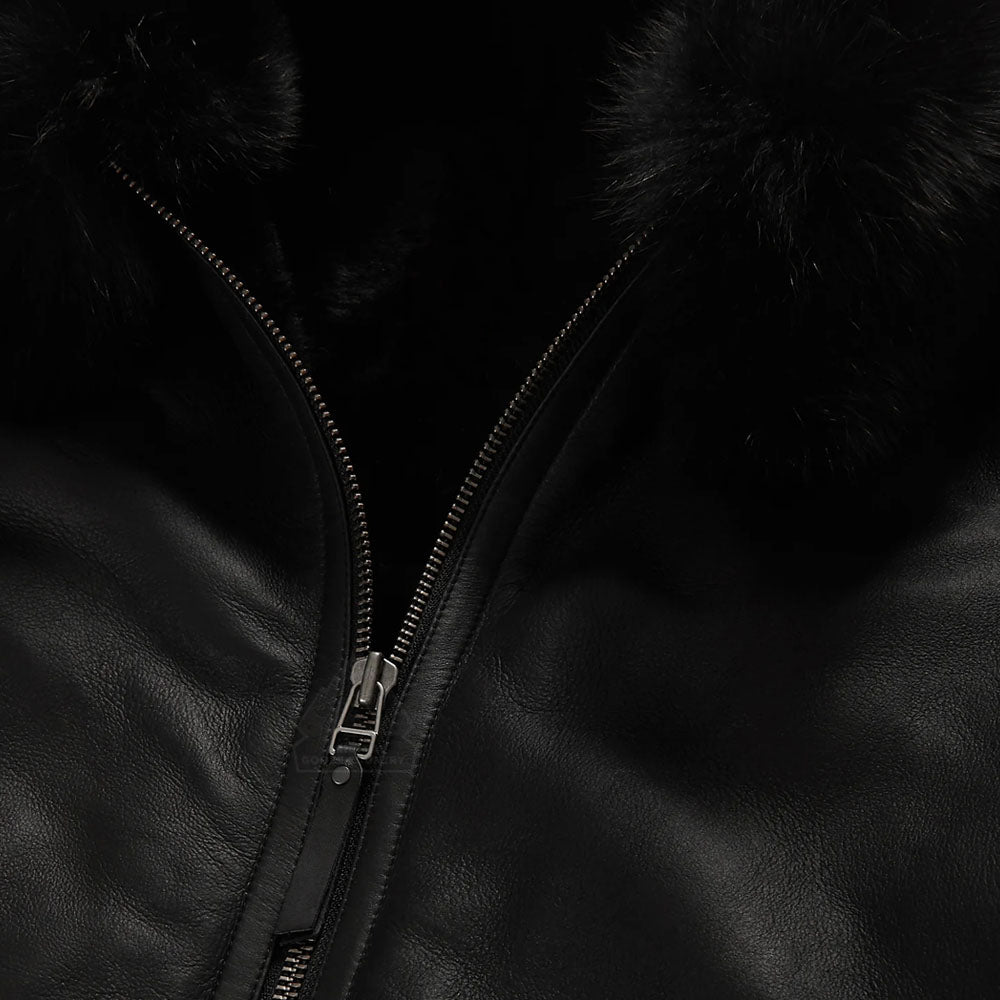 Black B3 Bomber Aviator Fur Sheepskin Pilot Shearling Leather Jacket