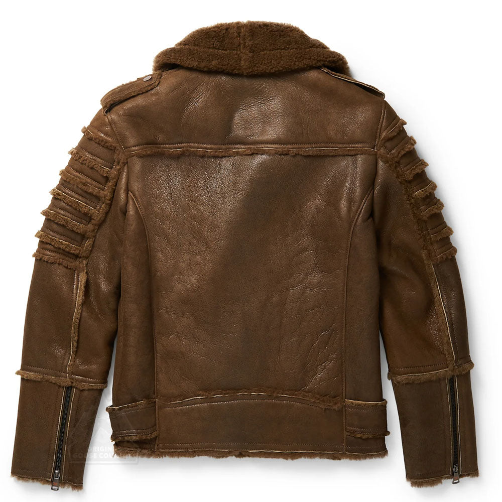 Men's Brown Aviator Styled Sheepskin Fur Flight Shearling Leather Jacket